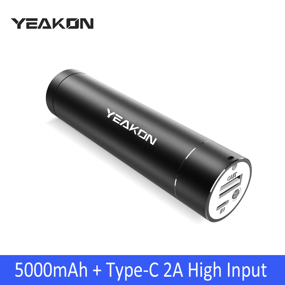 YEAKON Ultra-Compact Portable Charger The Smallest 5000mAh Mini Power Bank with Fast Charge 2.4A Output Compatible for iPhone 11 X XS MAX XR 8 7 6s 6 plus iPad Samsung Galaxy Cell Phone & More -Black